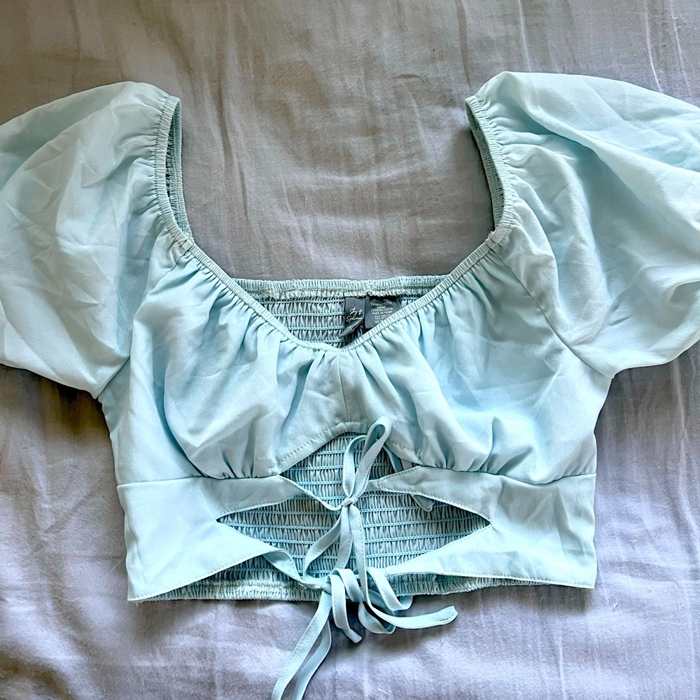 Tillys light blue cutout crop top